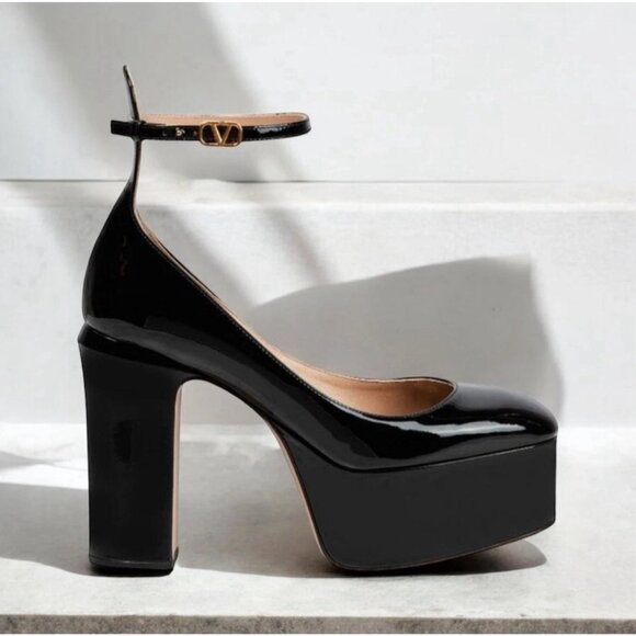 VALENTINO Tan-go 120mm Black Patent Leather Heels Size 37 / US 7 - Picture 1 of 14